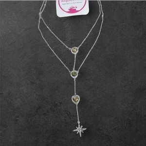 NWT jasper & jade For Nadine West Silver 2 Strand Gemstone Star Necklace